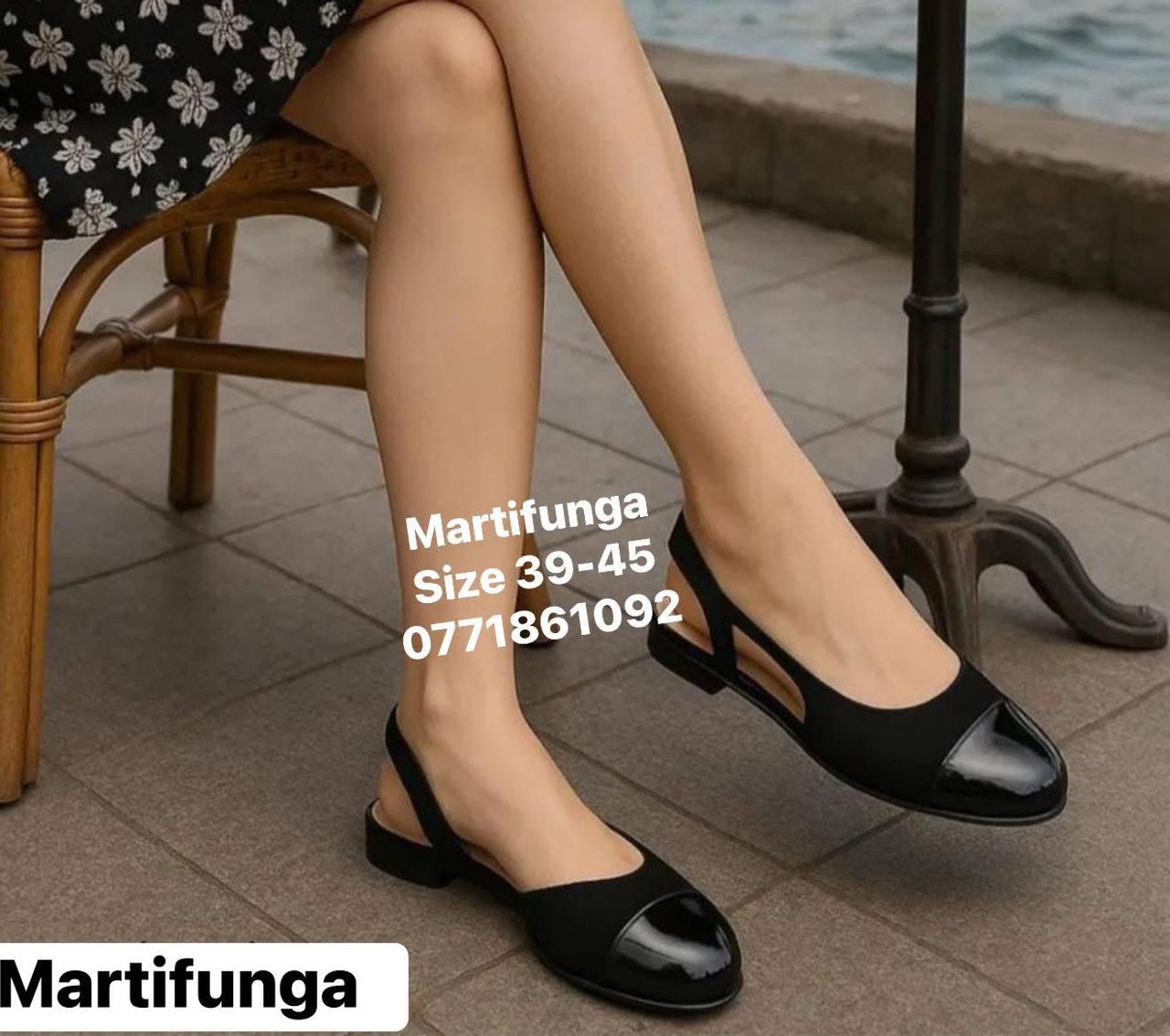 Black Cap-Toe Slingback Flats