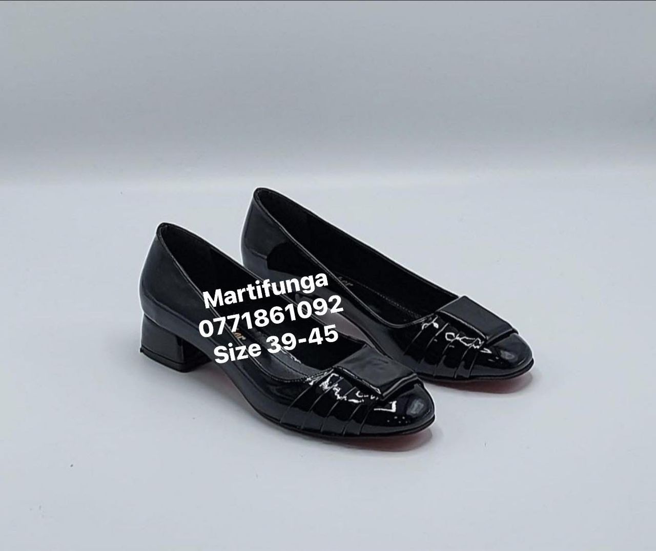 Black Patent Pleated-Toe Block Heels
