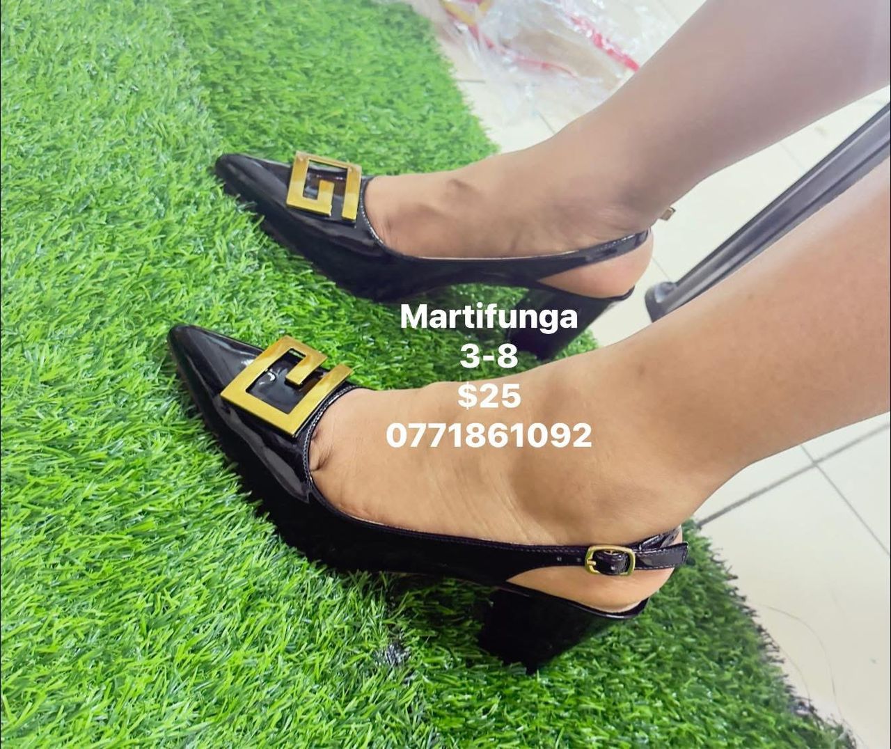 Black Patent Square Buckle Slingback