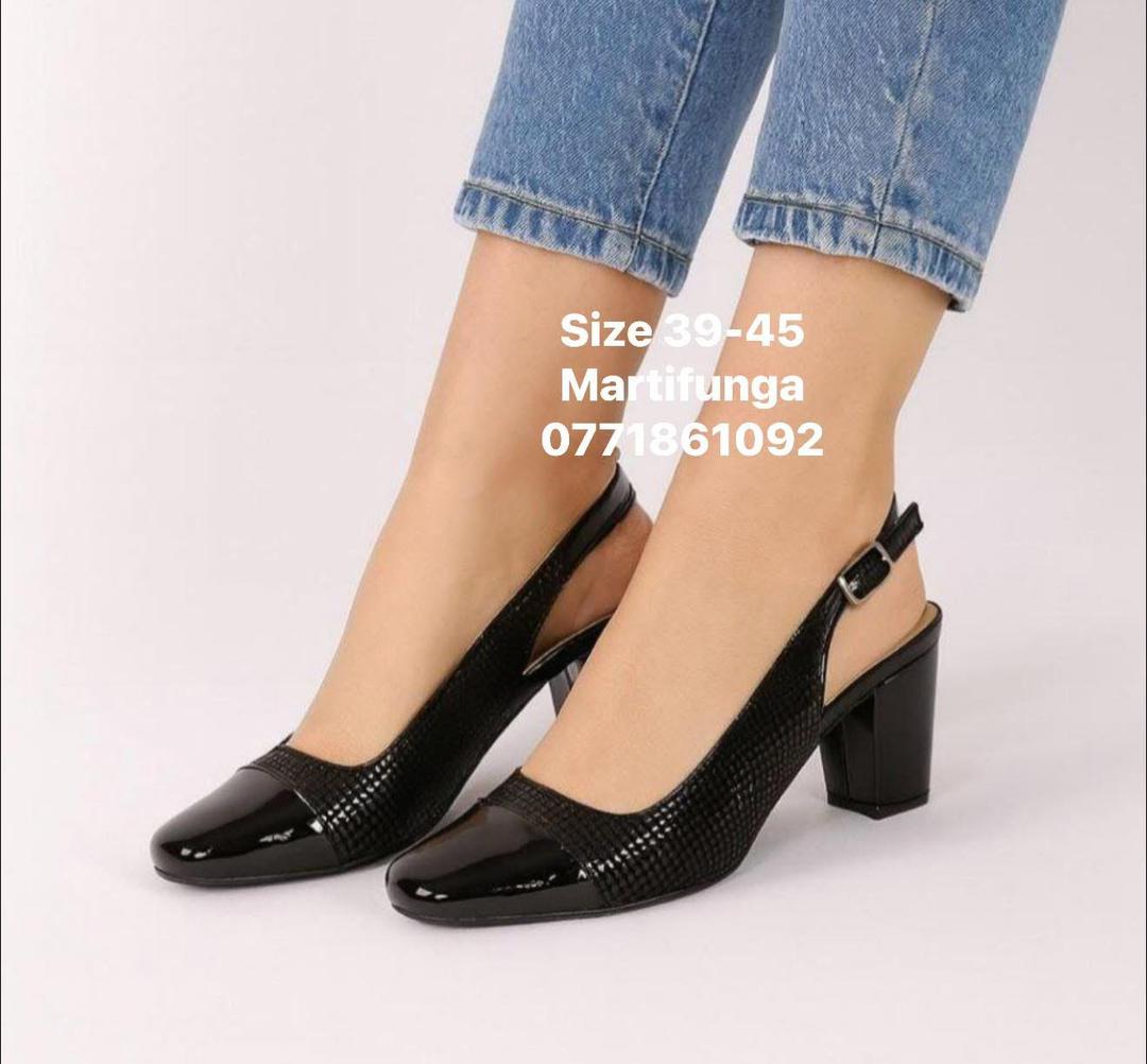 Black Patent Textured Slingback Block Heels