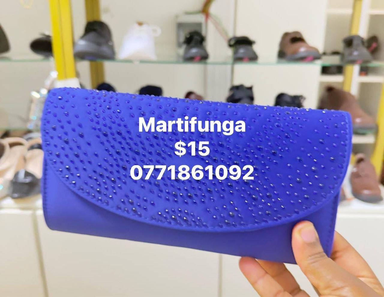 Blue Rhinestone-Studded Clutch