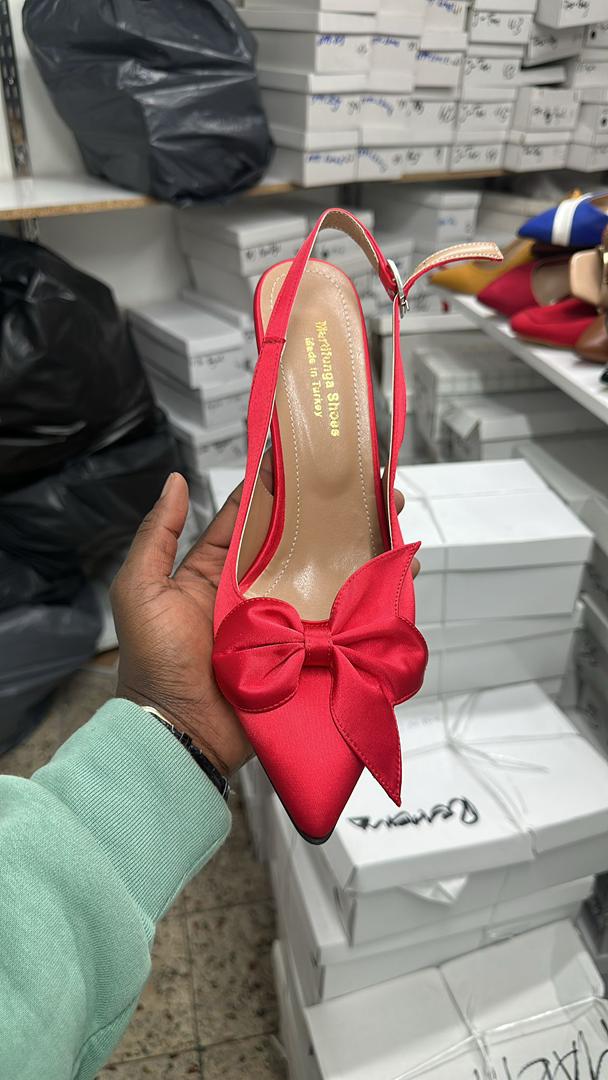 Cream Satin Bow Slingback Heels