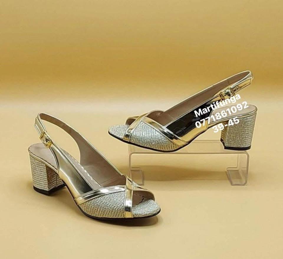 Gold Glitter Block Heel Slingback Sandals