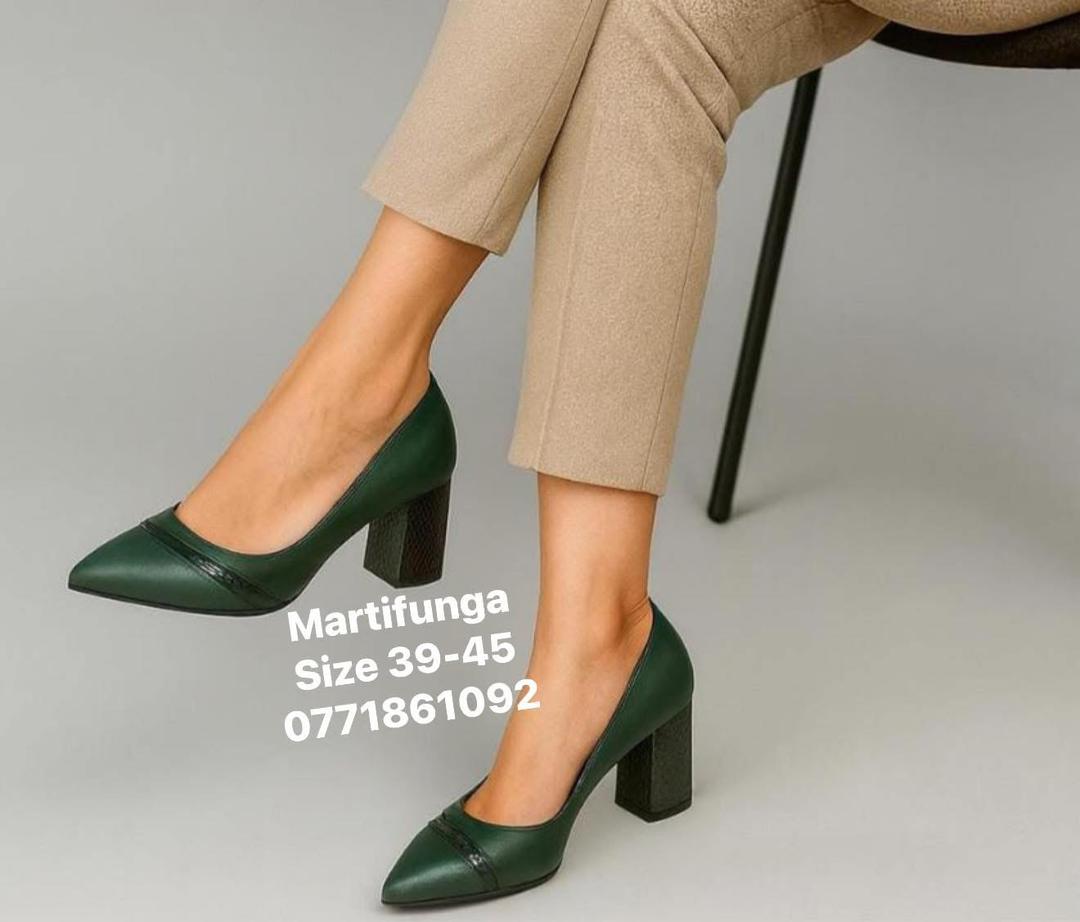 Green Leather Block Heel Pumps
