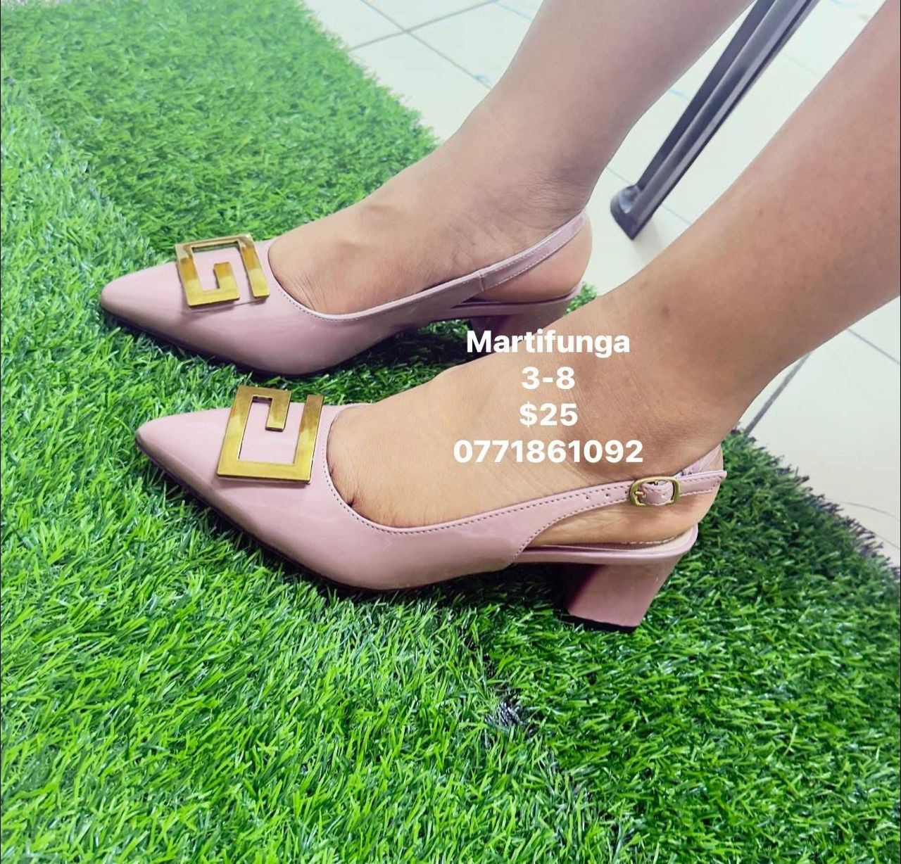 Pink Patent Gold G Buckle Slingback