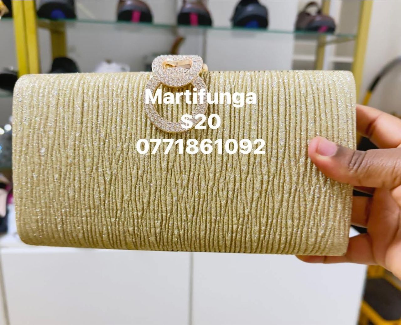 Red Pleated Glitter Clutch Gold Trim
