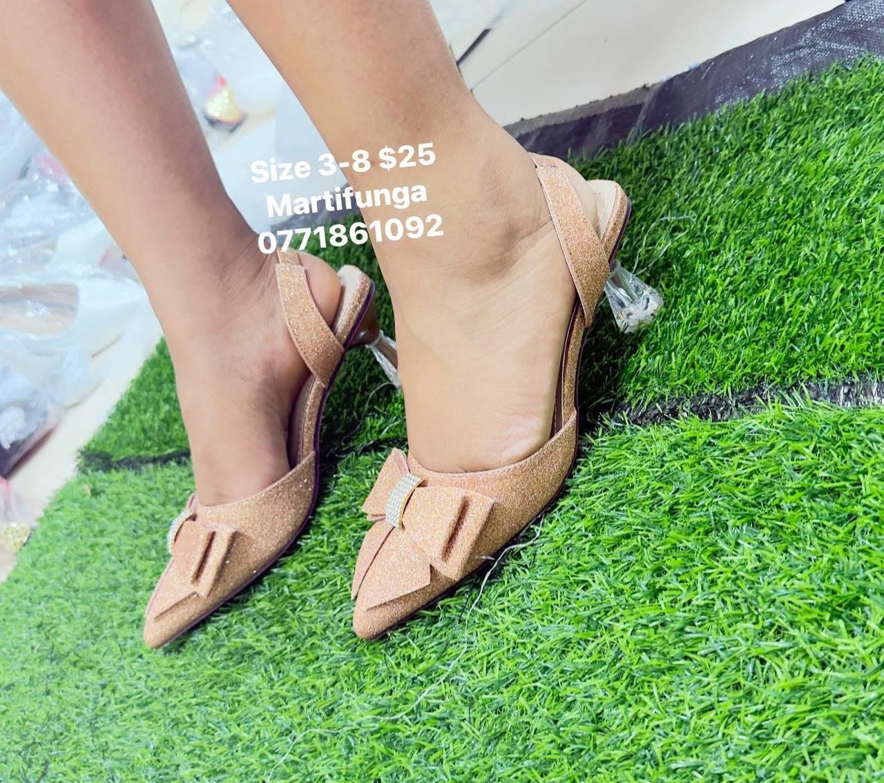 Rose Gold Glitter Bow Slingback Flats