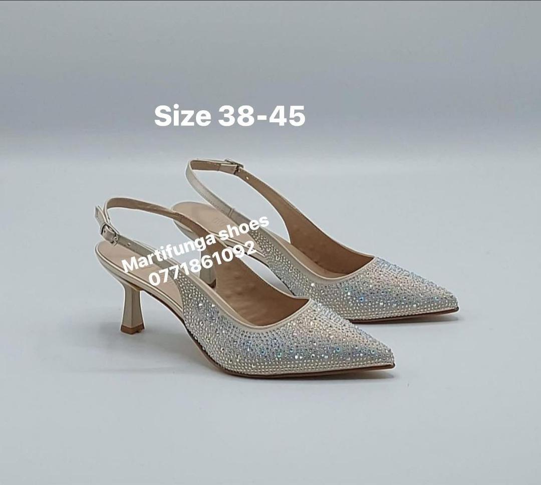 Silver Crystal Slingback Kitten Heels