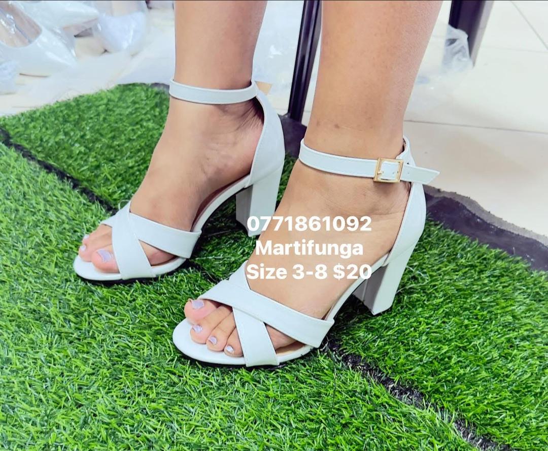 White Cross-Strap Block Heel Sandals