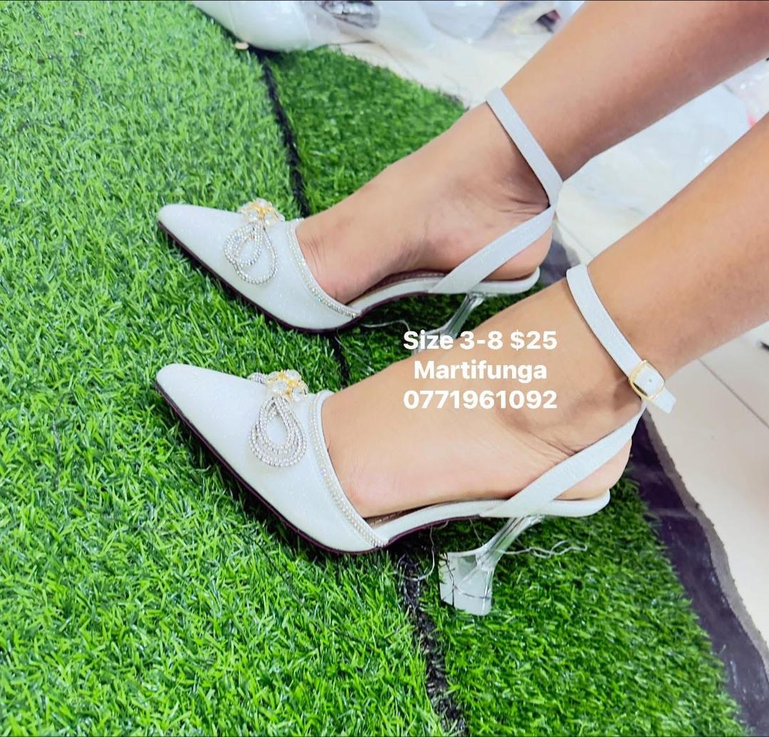 White Crystal Clear Heel Ankle Strap Pumps